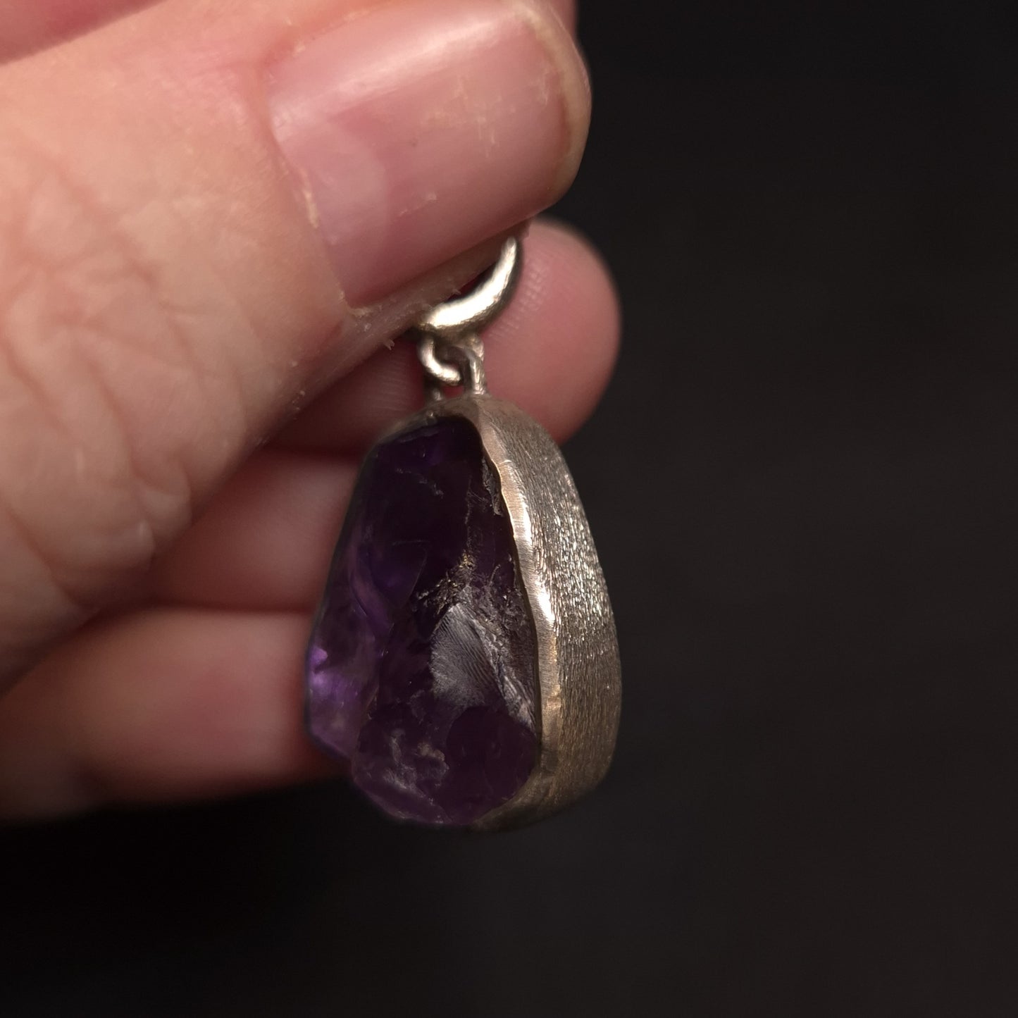 Brushed Silver Amethyst Pendant