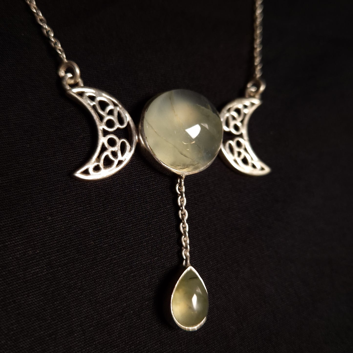 Prehnite Triple Moon Necklace