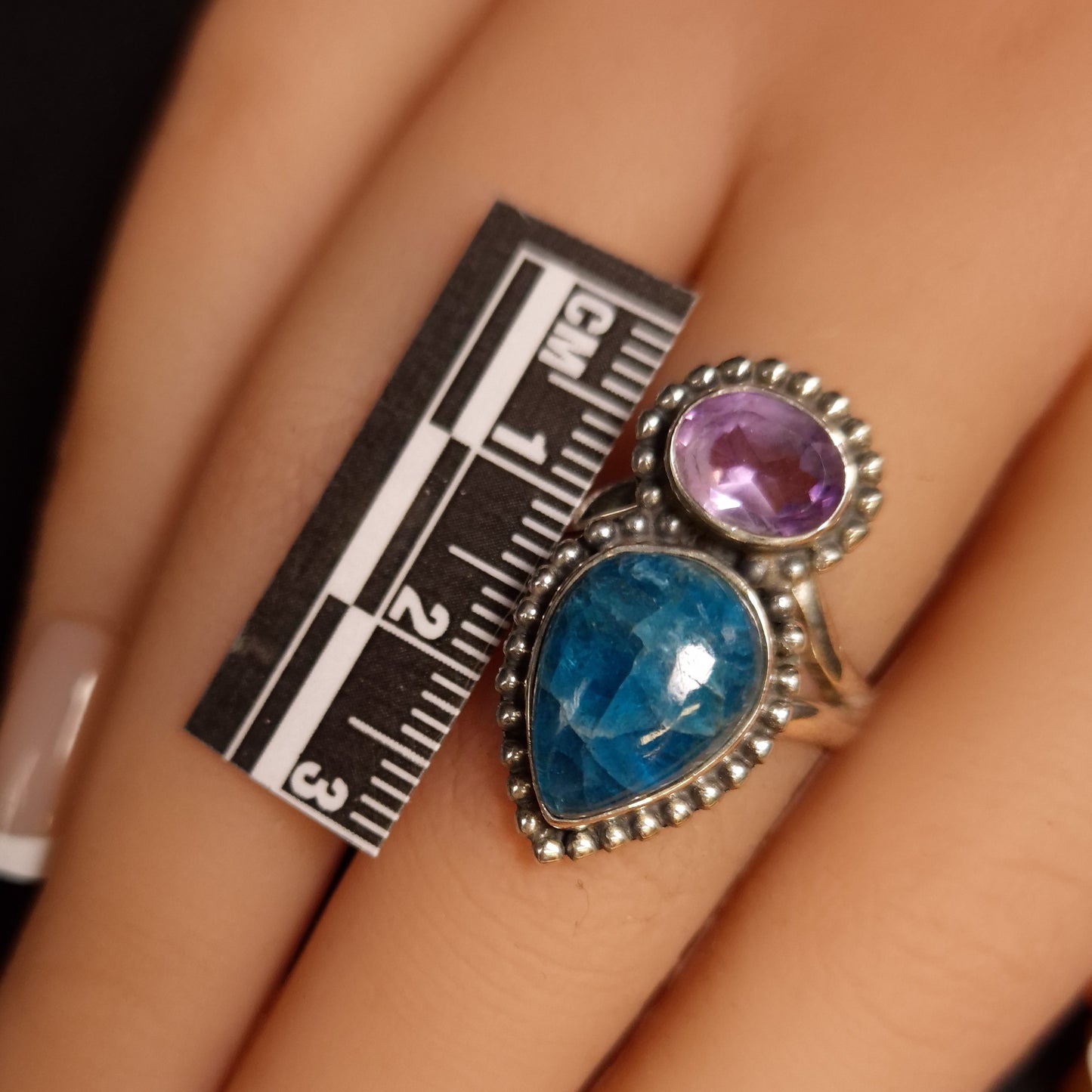 Blue Apatite & Amethyst Ring