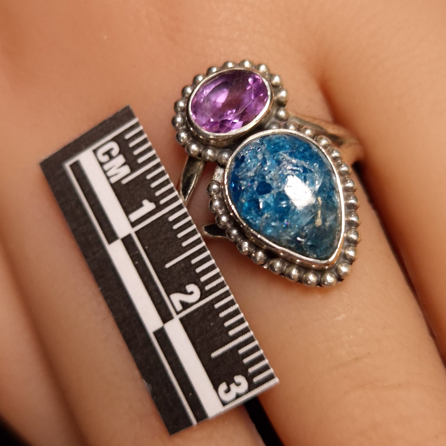 Blue Apatite & Amethyst Ring