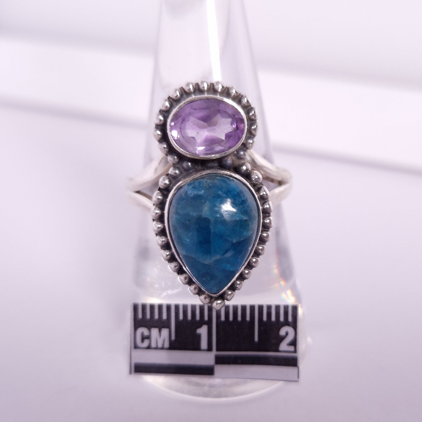 Blue Apatite & Amethyst Ring