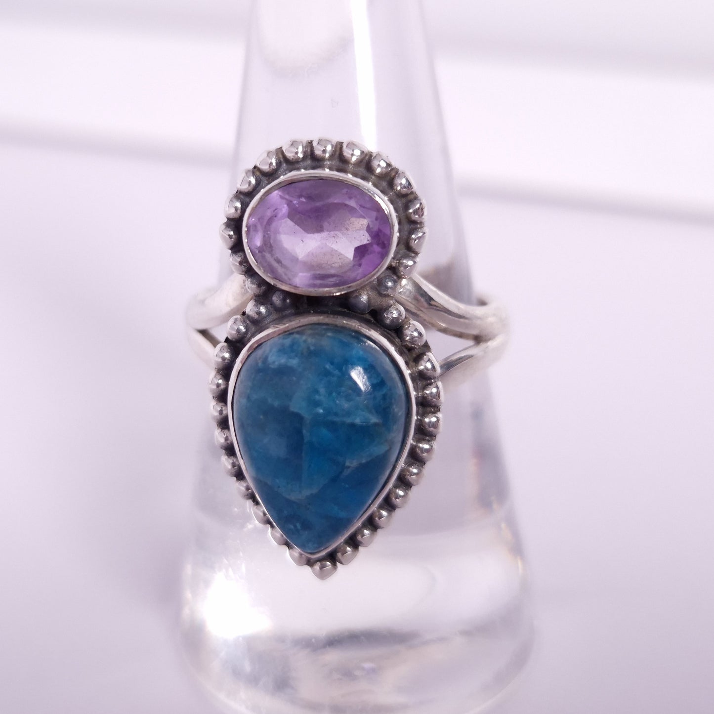 Blue Apatite & Amethyst Ring