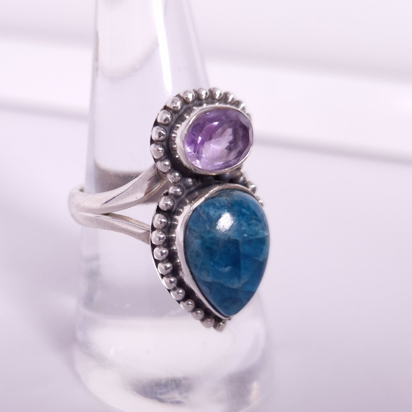 Blue Apatite & Amethyst Ring