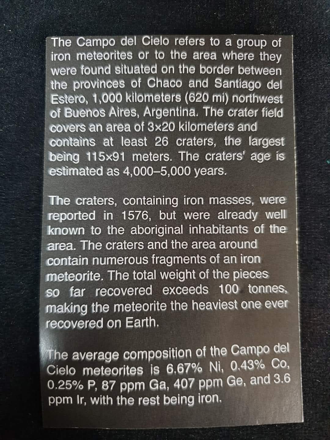 CAMPO DEL CIELO METEORITES