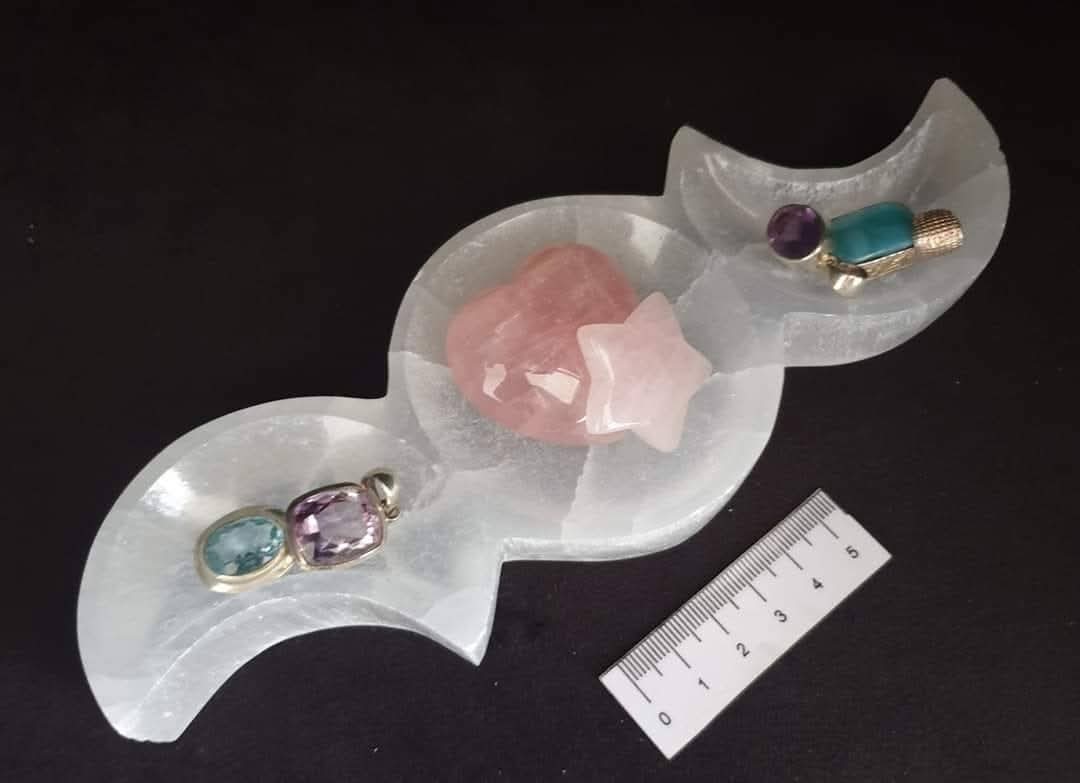 SELENITE TRIPLE MOON TRINKET BOWL