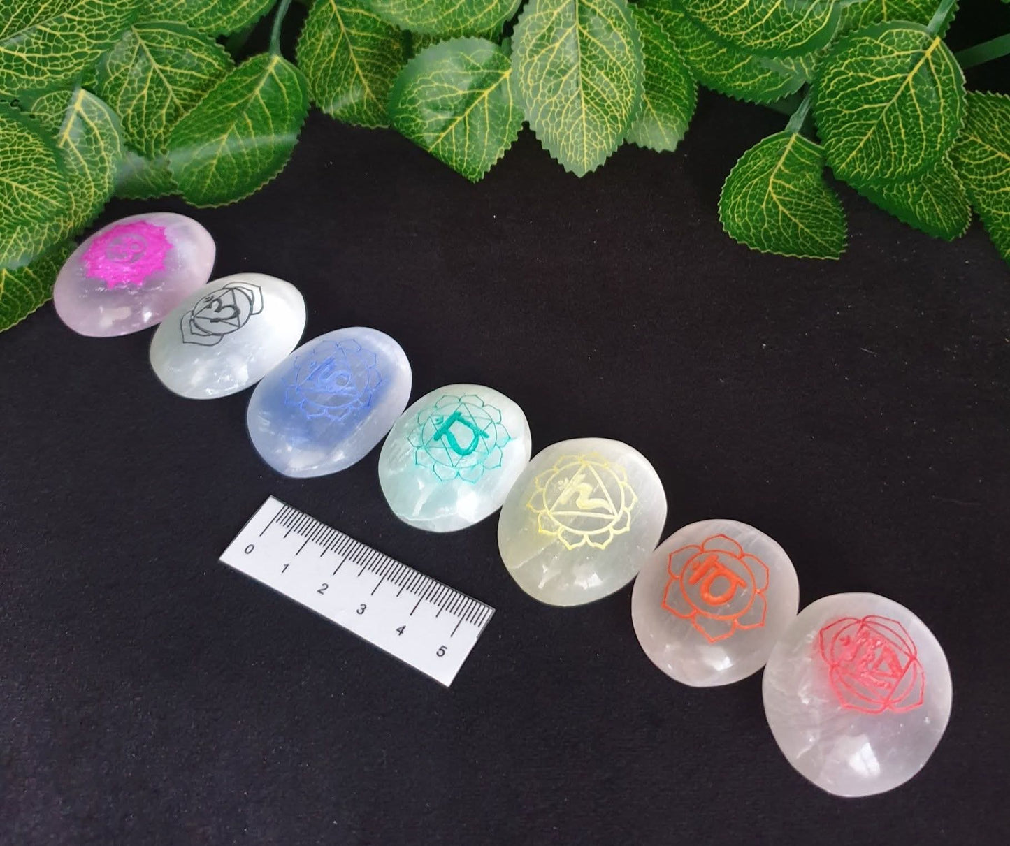 SELENITE CHAKRA PALMSTONE SET - ROUND