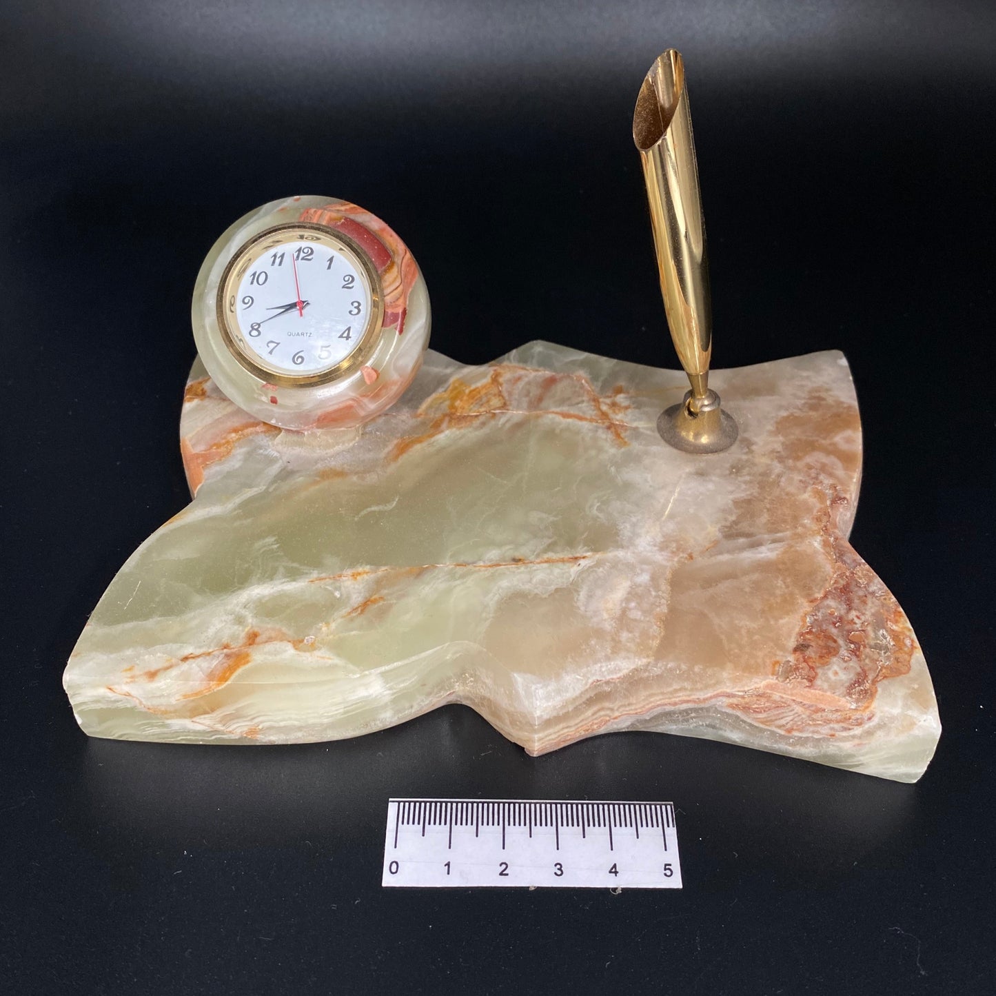 Green Onyx Desk Clock and Pen Holder