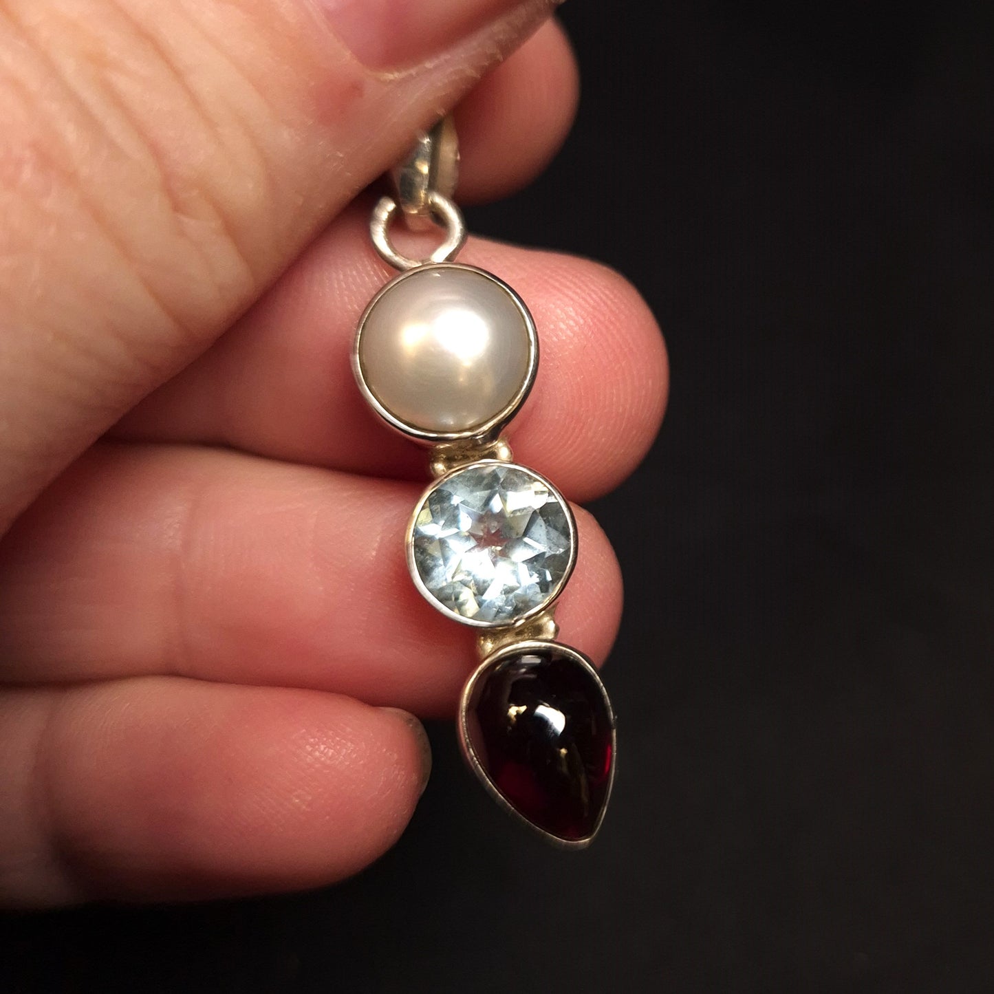 Pearl Blue Topaz & Garnet Pendant
