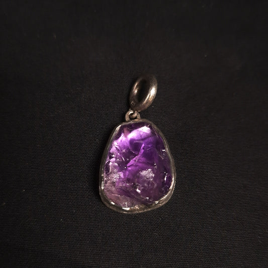 Brushed Silver Amethyst Pendant