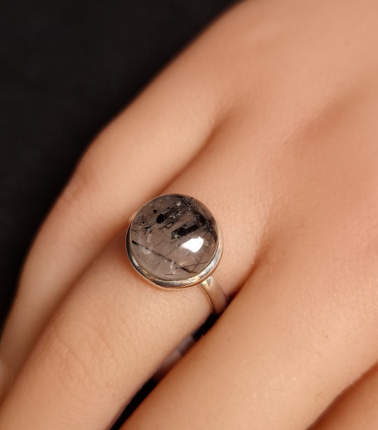 Tourmaline in Quartz Ring size 8