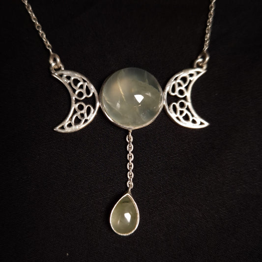 Prehnite Triple Moon Necklace