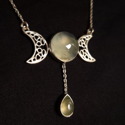 Prehnite Triple Moon Necklace