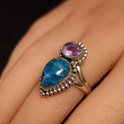 Blue Apatite & Amethyst Ring