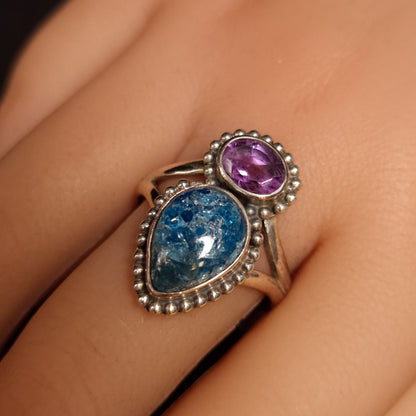 Blue Apatite & Amethyst Ring