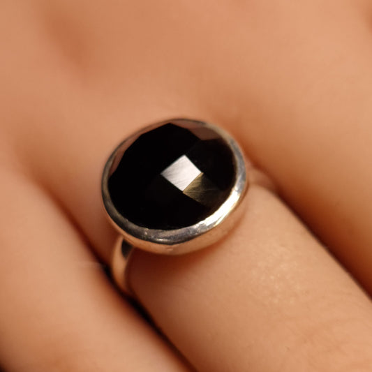Faceted Black Obsidian Ring