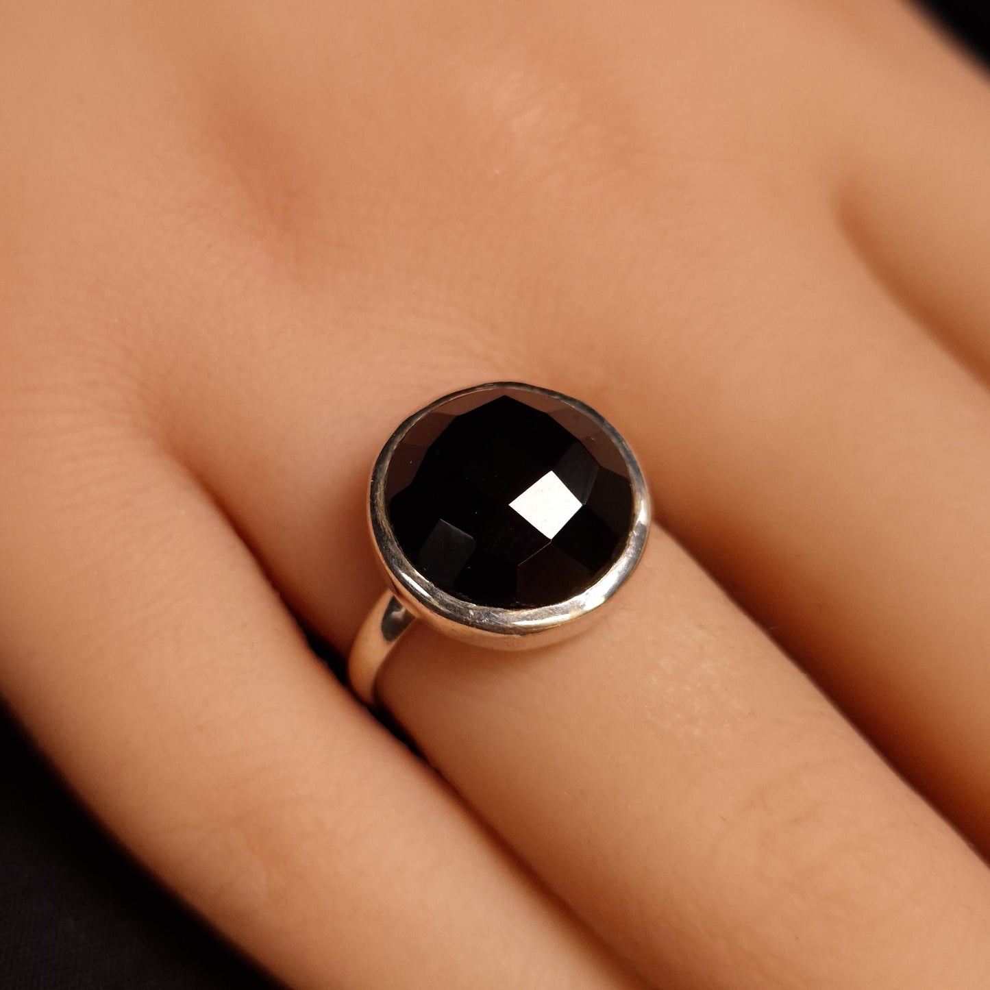Faceted Black Obsidian Ring