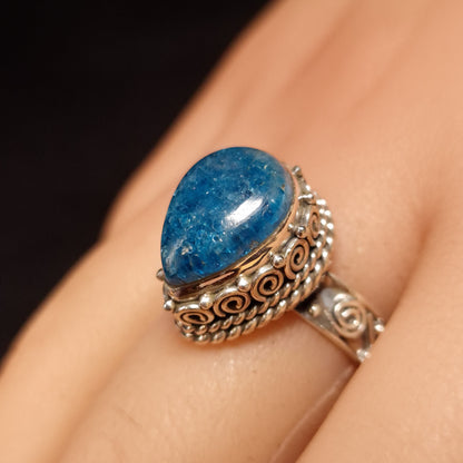 Blue Apatite Teardrop Rings