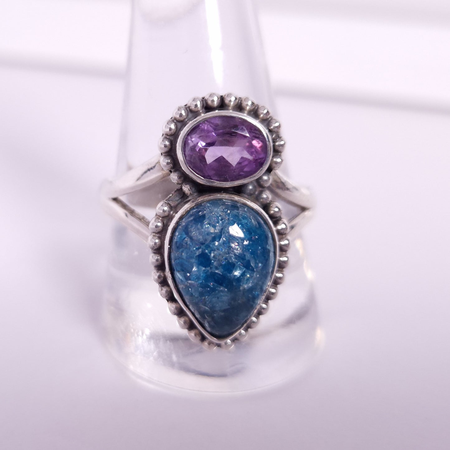 Blue Apatite & Amethyst Ring
