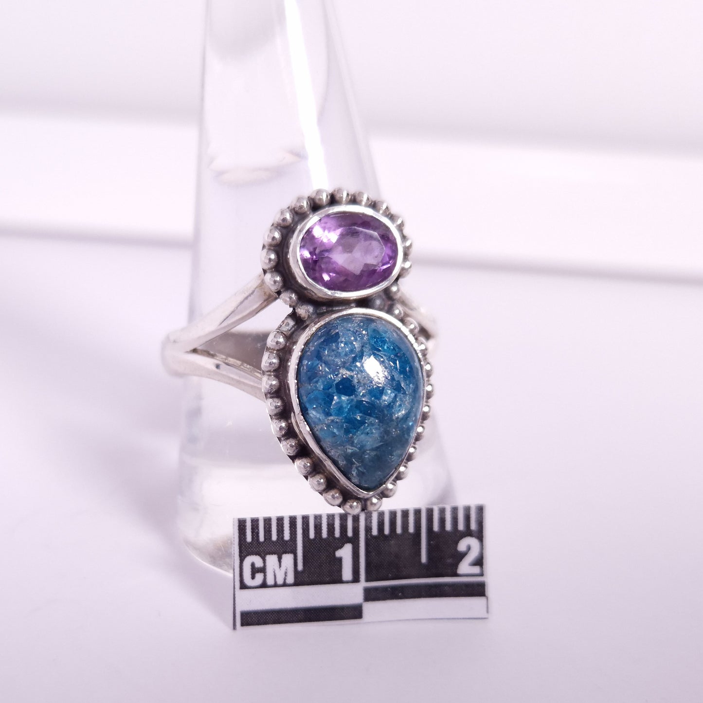 Blue Apatite & Amethyst Ring