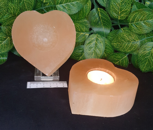 PEACH SELENITE HEART TEALIGHT HOLDER