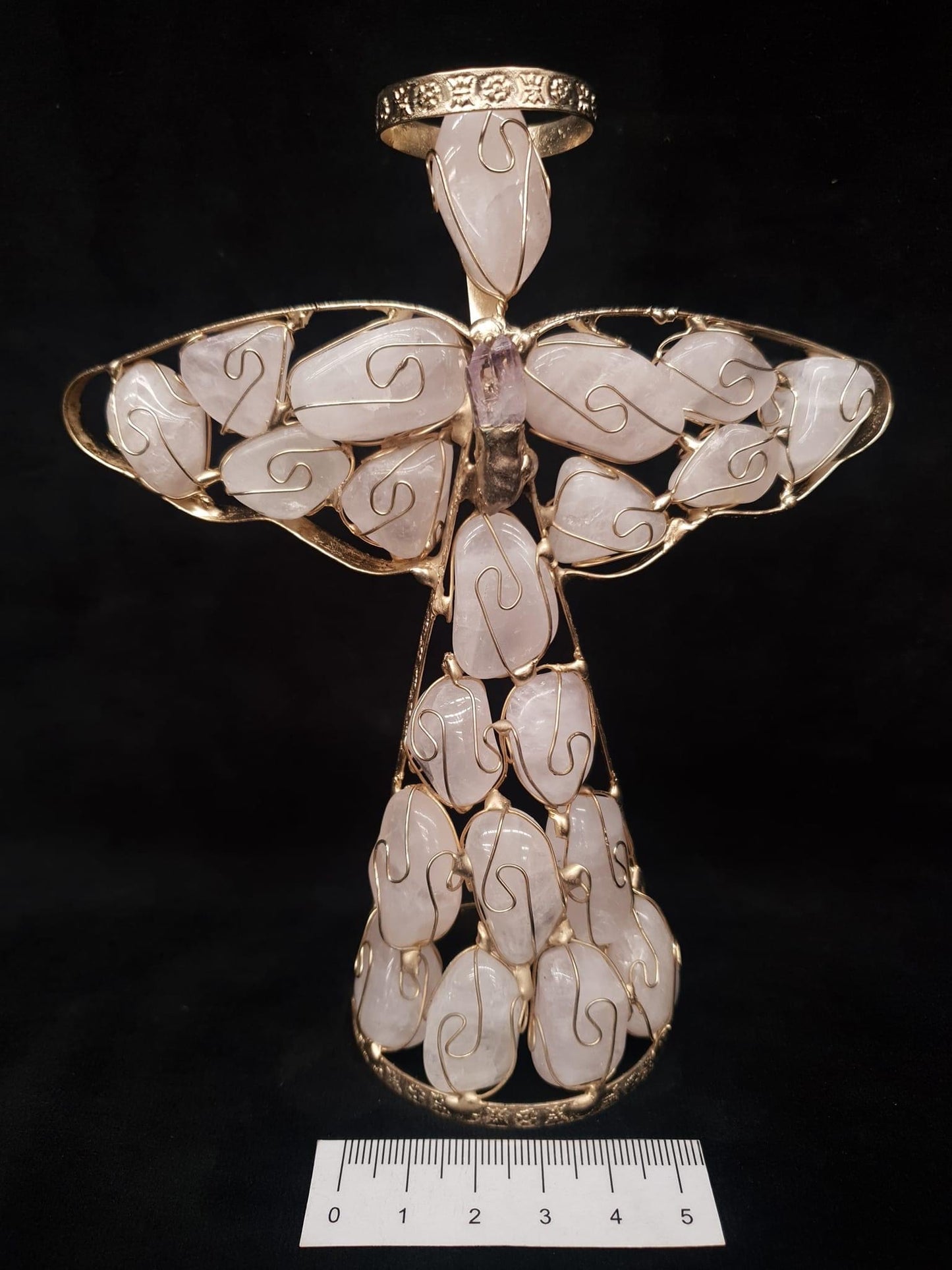 Rose Quartz Metal Angel with Vera Cruz
