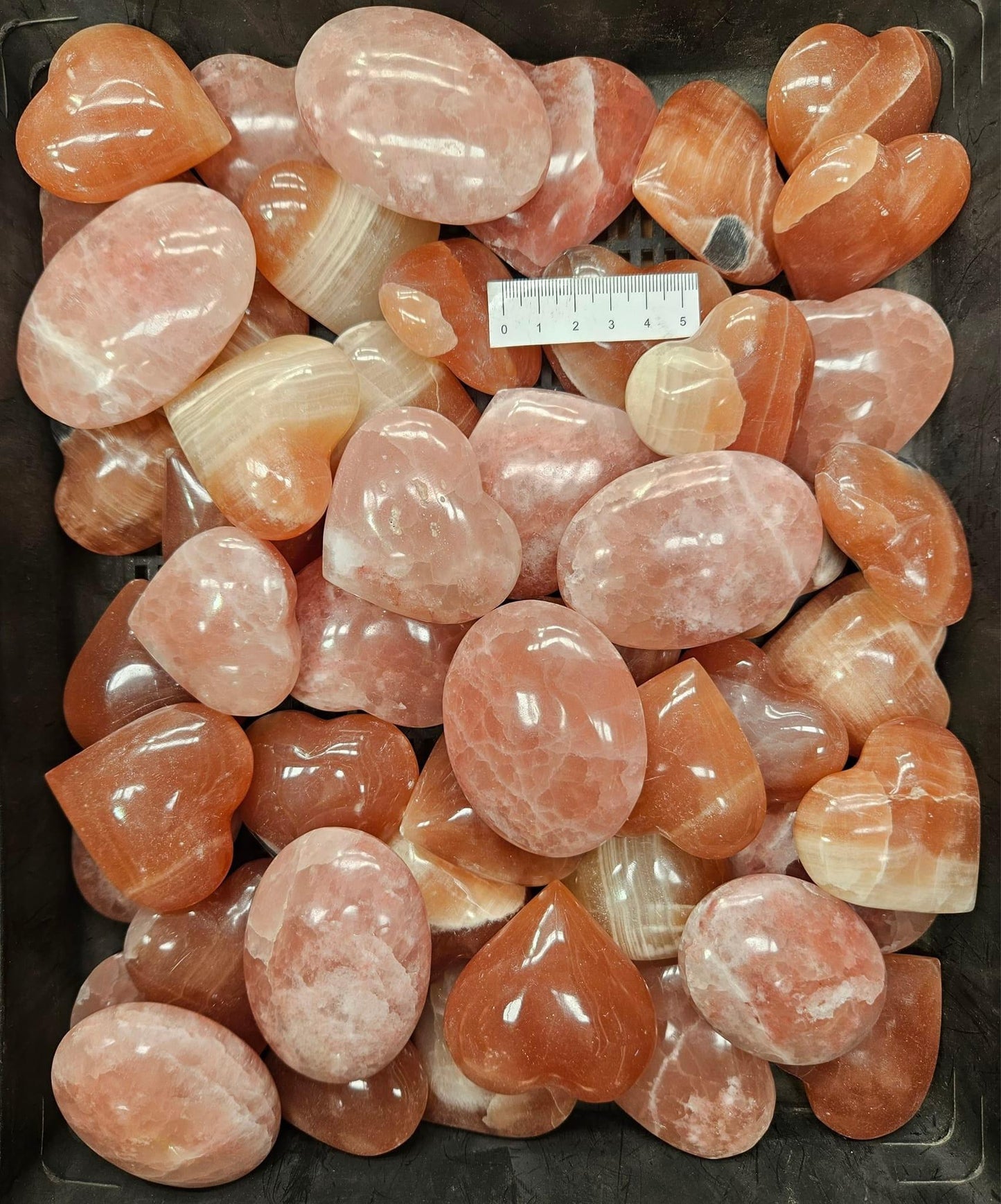 Strawberry Calcite Hearts & Palmstones - 1kg