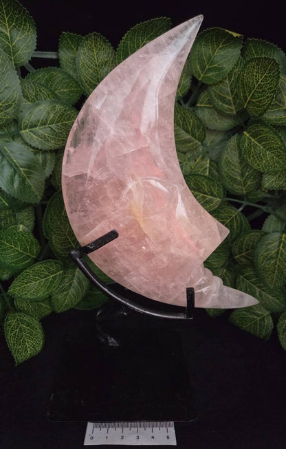 ROSE QUARTZ MOON ON METAL STAND