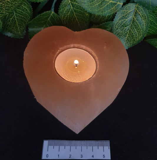 PEACH SELENITE HEART TEALIGHT HOLDER