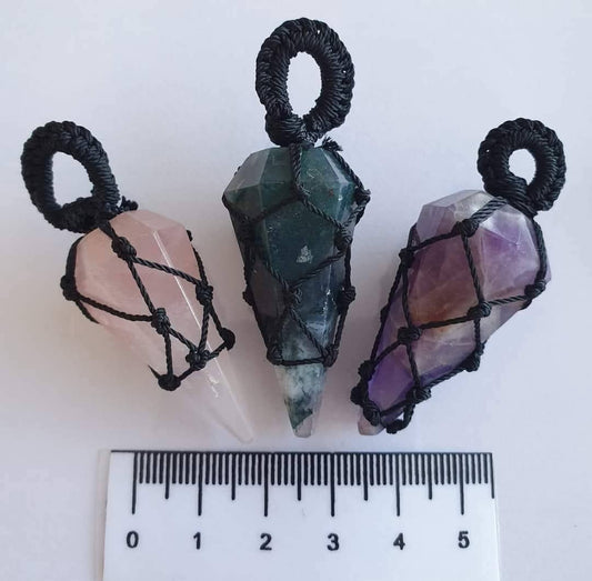 MACRAME CRYSTAL POINT PENDANTS
