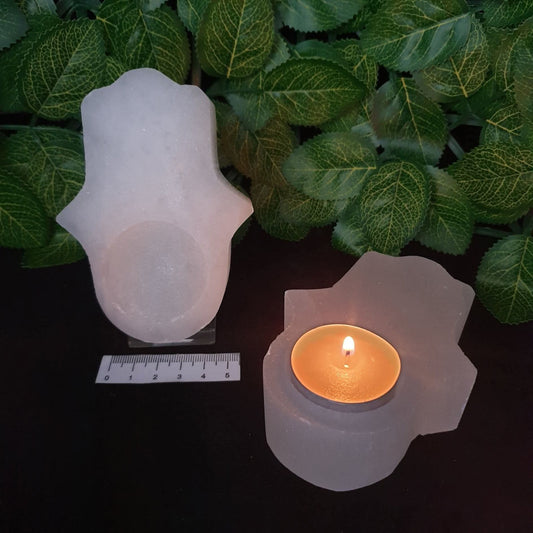 SELENITE HAMSA TEALIGHT HOLDER
