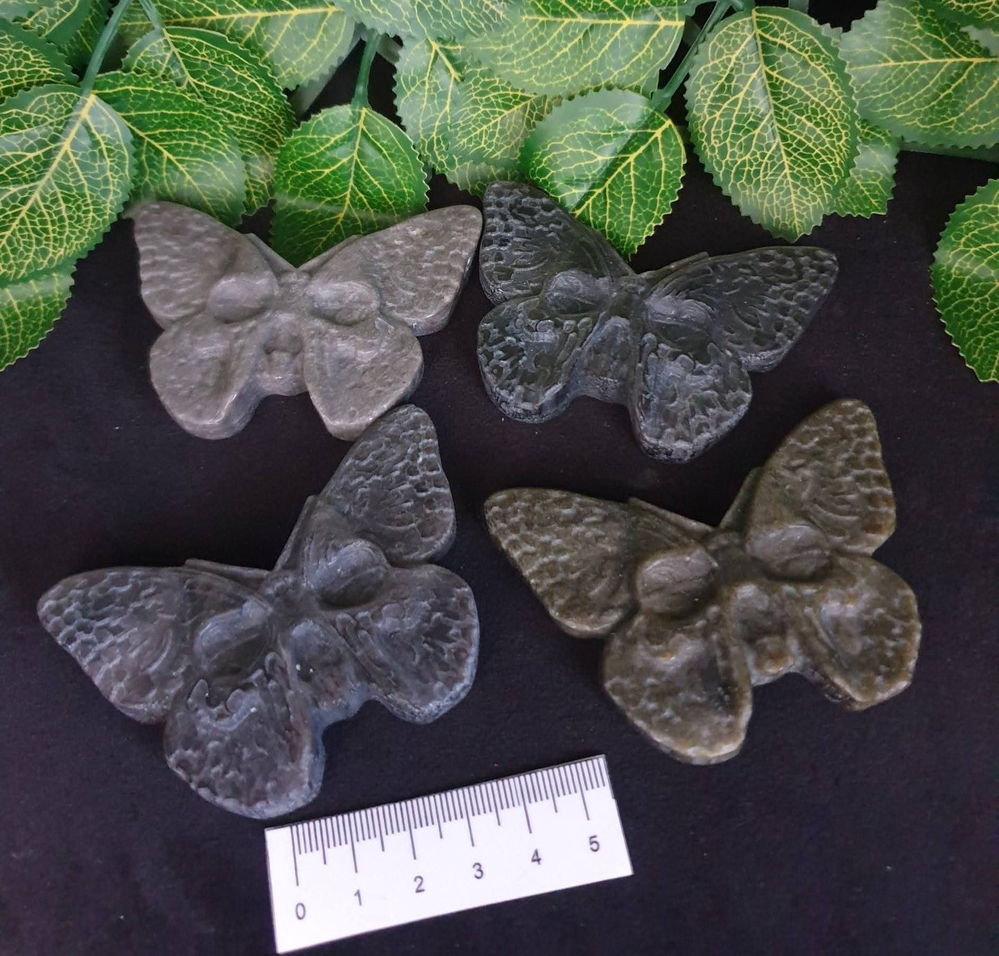 SILVER & HOLD SHEEN OBSIDIAN MOTH SKULLS