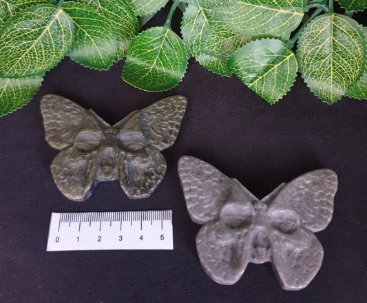 SILVER & HOLD SHEEN OBSIDIAN MOTH SKULLS