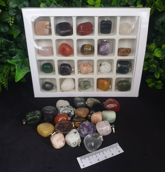 20 ASSORTED TUMBLE STONE PENDANTS