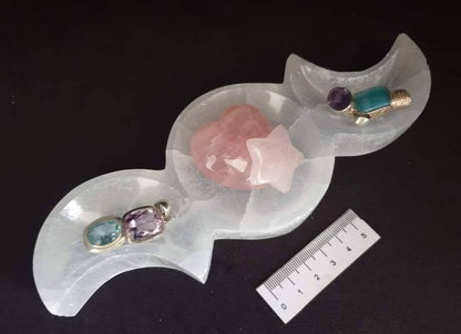 SELENITE TRIPLE MOON TRINKET BOWL