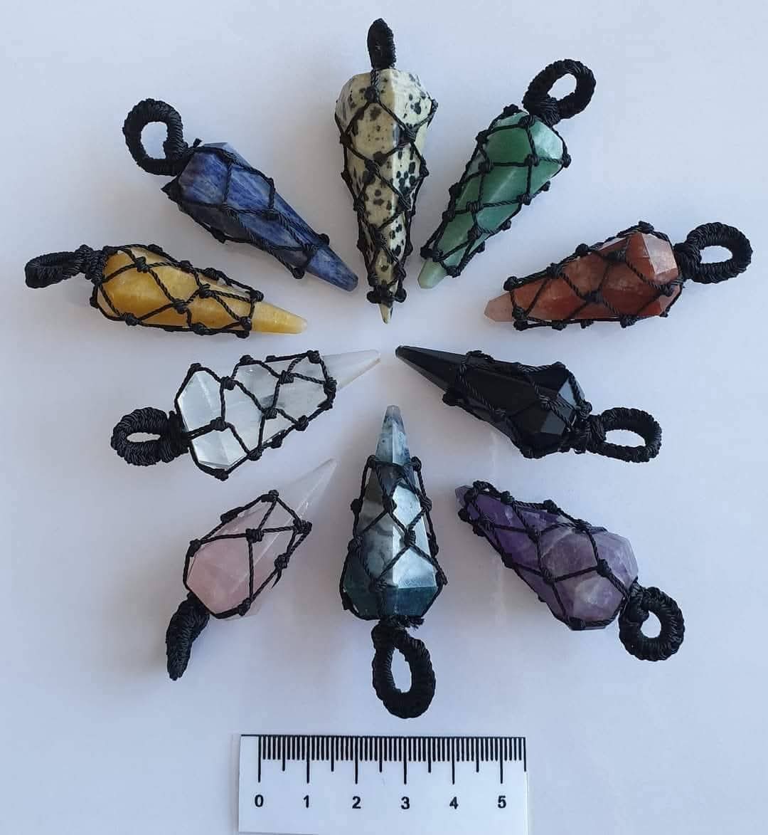 MACRAME CRYSTAL POINT PENDANTS