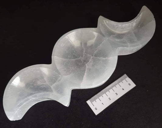 SELENITE TRIPLE MOON TRINKET BOWL