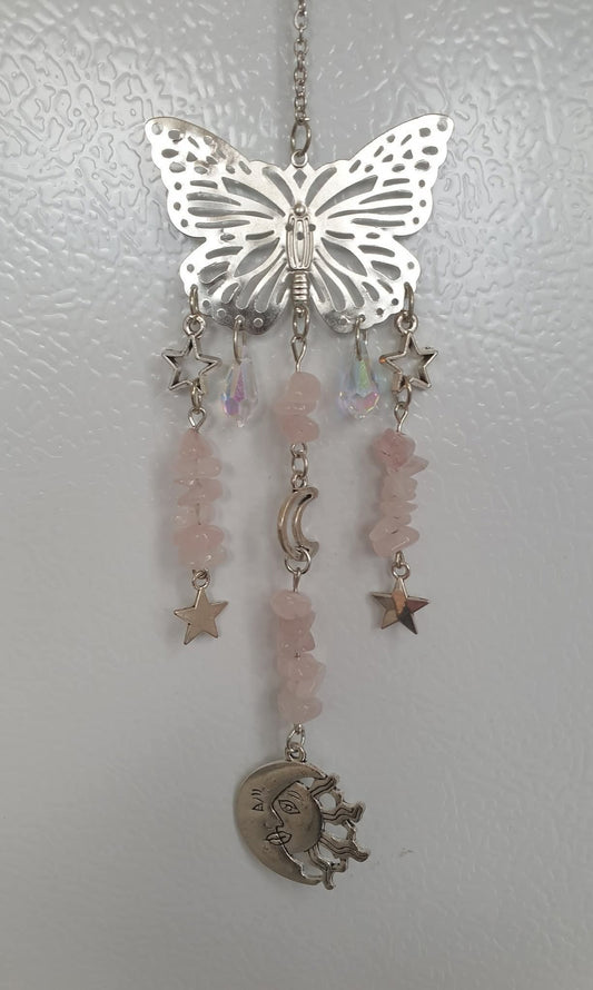 BUTTERFLY & ROSE QUARTZ SUN CATCHERS